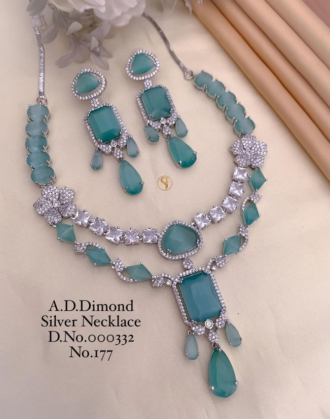 177 AD Party wear Diamond Silver Necklace Set Wholesale Shop In Surat
